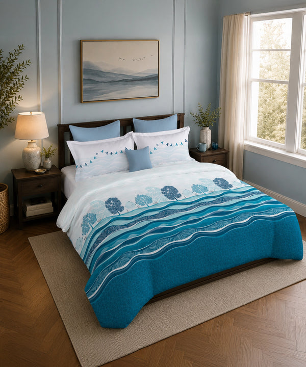 Classic Folklores King Bedsheet Set, River of Realms |210 TC Cotton| 2 Pillow Covers