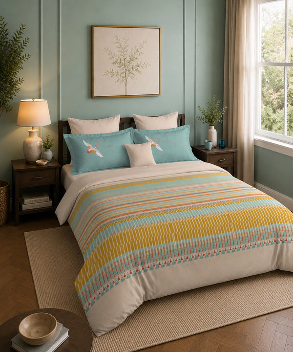 Classic Folklores King Bedsheet Set, Wings Of Weft |210 TC Cotton| 2 Pillow Covers