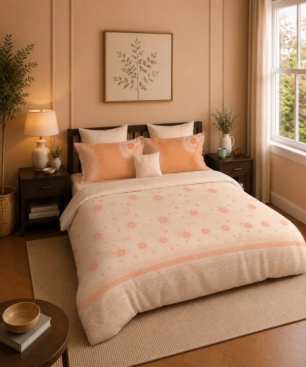 Classic Folklores King Bedsheet Set, In The Golden Hour|210 TC Cotton| 2 Pillow Covers