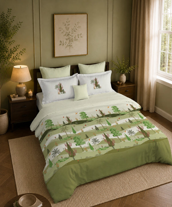 Classic Folklores King Bedsheet Set, Whispers of Vatika|210 TC Cotton| 2 Pillow Covers