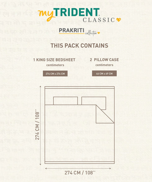 Classic Prakriti King Bedsheet Set, Urja|210 TC Cotton|2 Pillow Covers