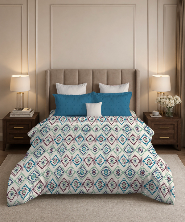 Soft Comfort King Bedsheet Set, ORNA | 180 TC Cotton|2 Pillow Covers