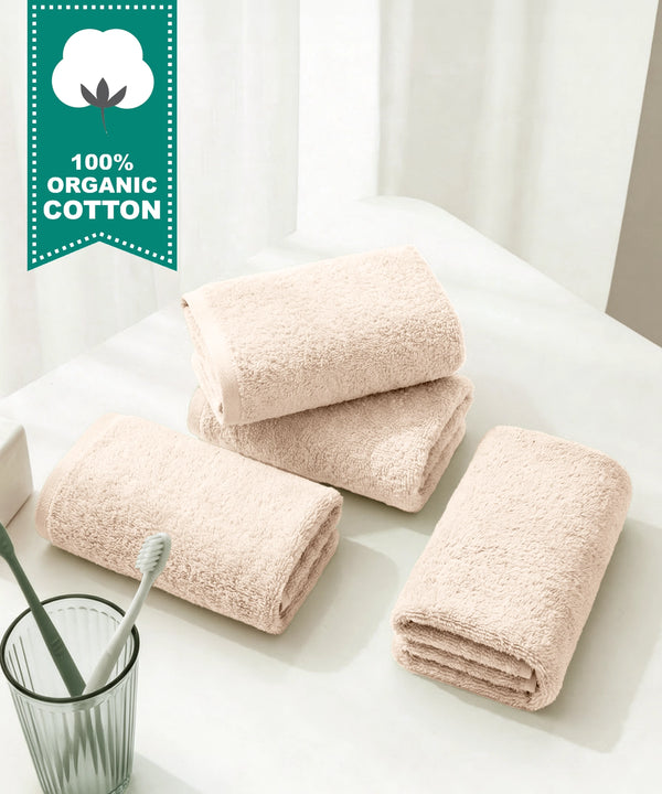 Organic Luxury 4Pc Face Towel, Beige|650 GSM Organic Cotton