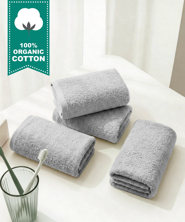 Organic Luxury 4Pc Face Towel, Grey|650 GSM Organic Cotton