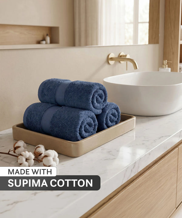 Luxe Home Supima Cotton 3 Pc Face Towel Set, Sea Blue| 600 GSM | 100% Supima Cotton