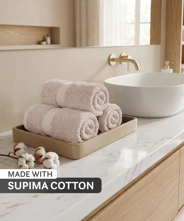 Luxe Home Supima Cotton 3 Pc Face Towel Set, Dark Sand| 600 GSM | 100% Supima Cotton
