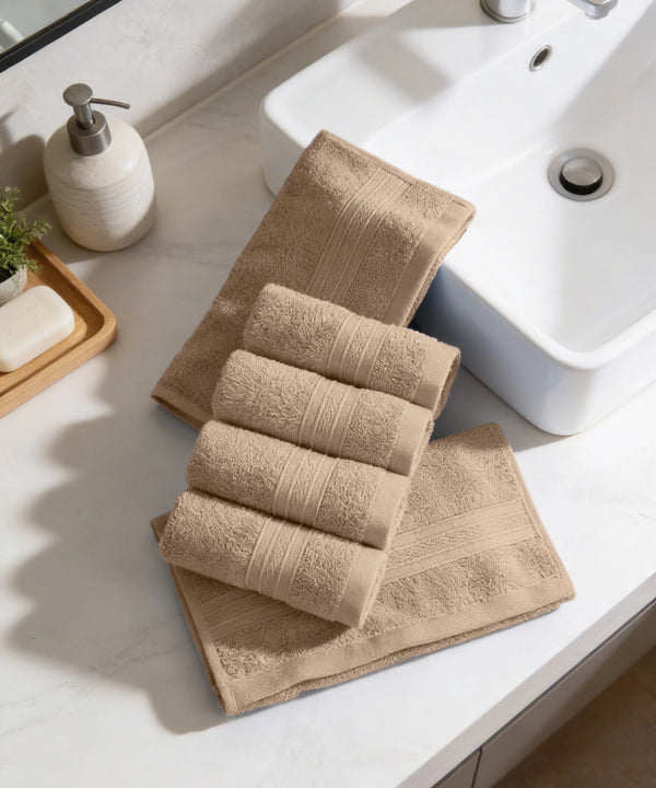 Soft Comfort 6Pc Face Towel Set, Acron,Brown|509 GSM Cotton|Air Rich Technology