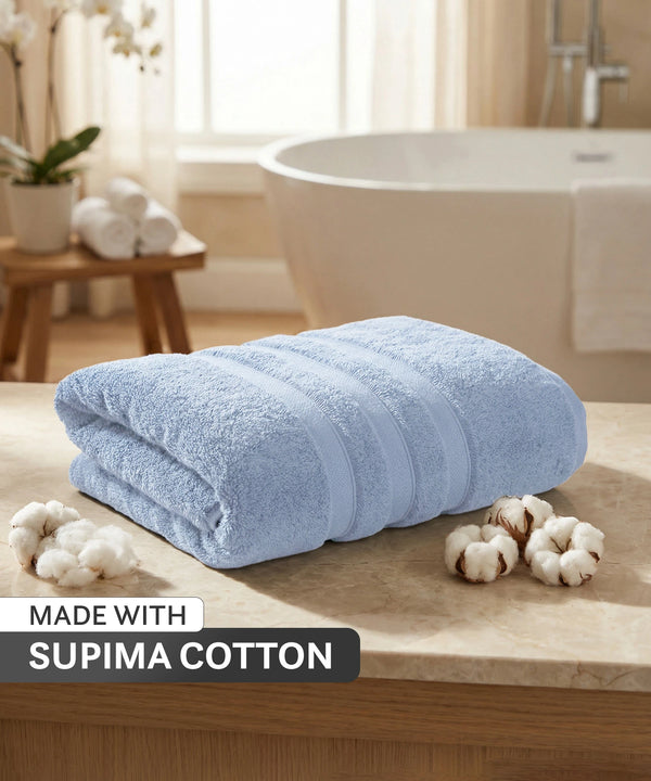 Luxe Home Supima Cotton Bath Towel, Dusty Blue| 600 GSM | 100% Supima Cotton