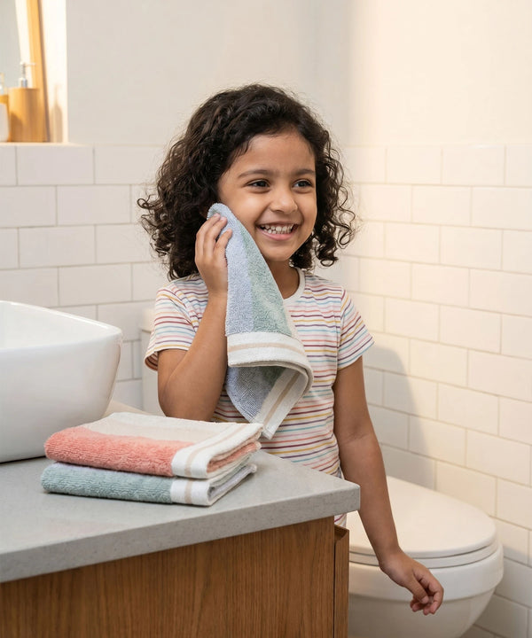 Juniors 3 Pc Face Towel Set, Stripe| 550 GSM | 100% Premium Cotton