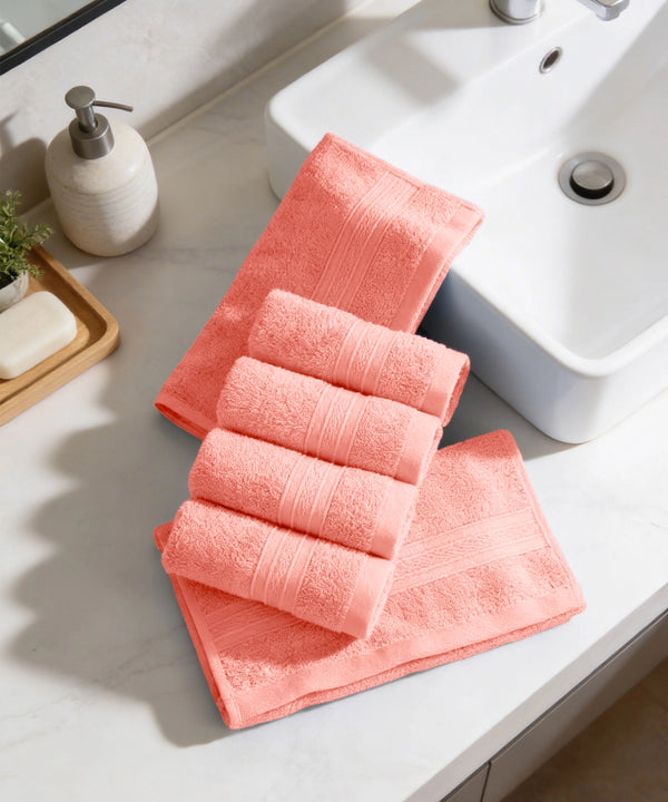 Soft Comfort 6Pc Face Towel Set, Coral Haze|509 GSM Cotton|Air Rich Technology