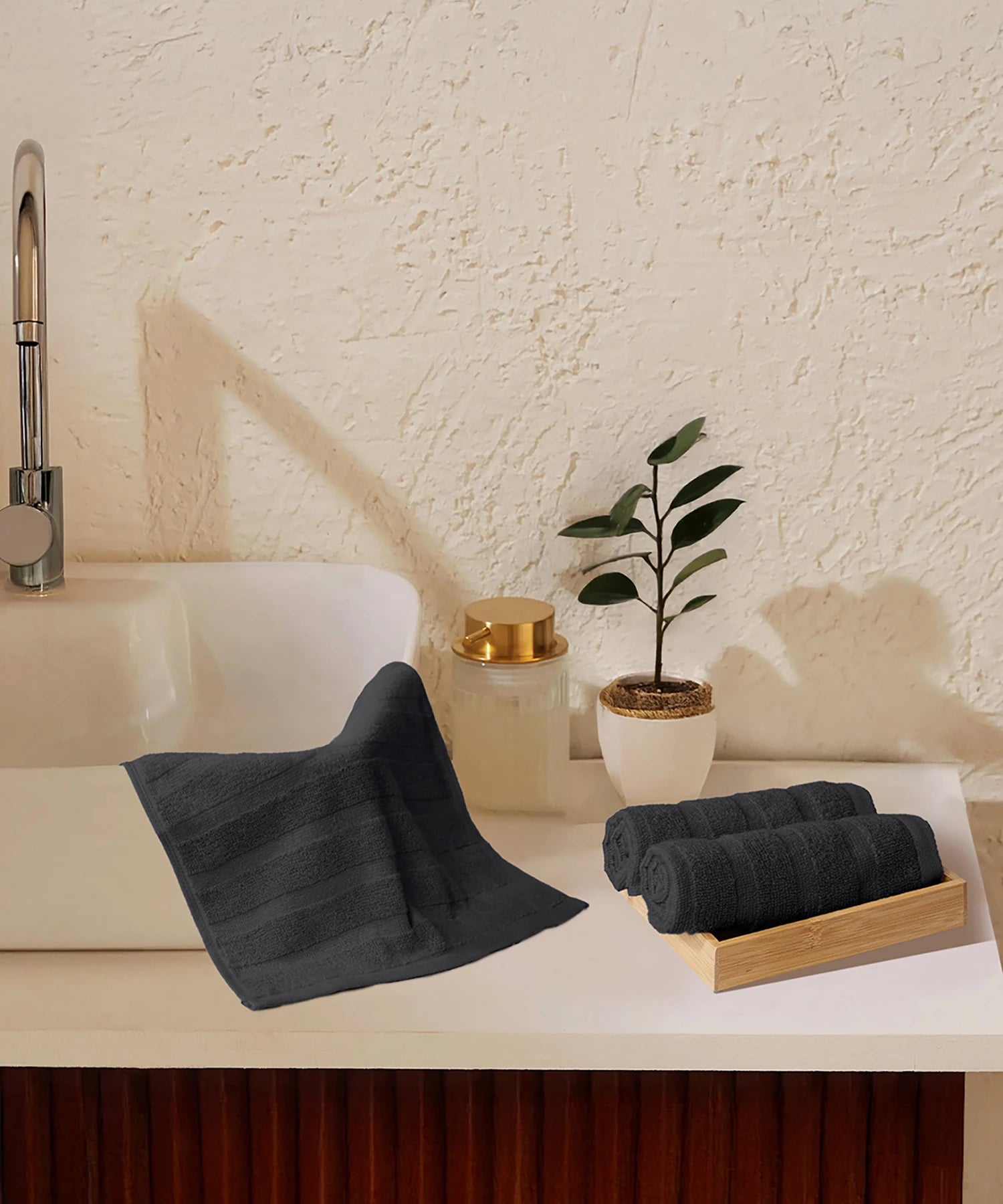 Quick Dry 3 Pc Wash Towel, Black|400 GSM Cotton