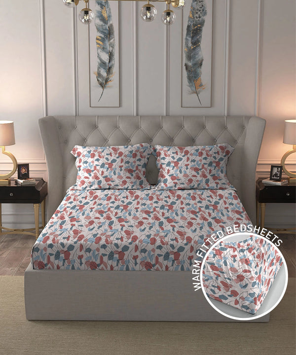 Home Essential Warm Fitted King Bedsheet, Eloise| 290 GSM Polyester|2 Pillow Covers