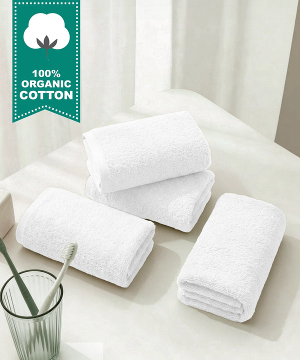 Organic Luxury 4Pc Face Towel, White|650 GSM Organic Cotton