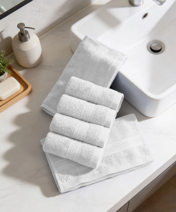 Soft Comfort 6Pc Face Towel Set, White|509 GSM Cotton|Air Rich Technology