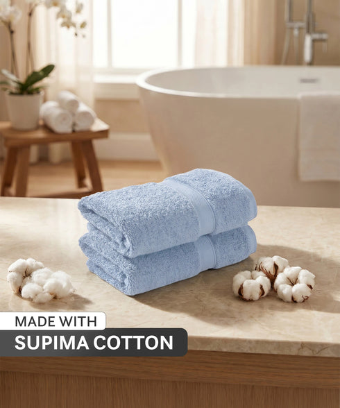 Luxehome Supima Cotton 2 Pc Hand Towel Set , Dusty Blue| 600 GSM | 100% Supima Cotton