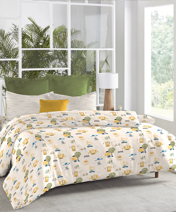 Atulaya Bharat King Bedsheet Set, Sun Sand & Serenity|144 TC Cotton|2 Pillow Covers