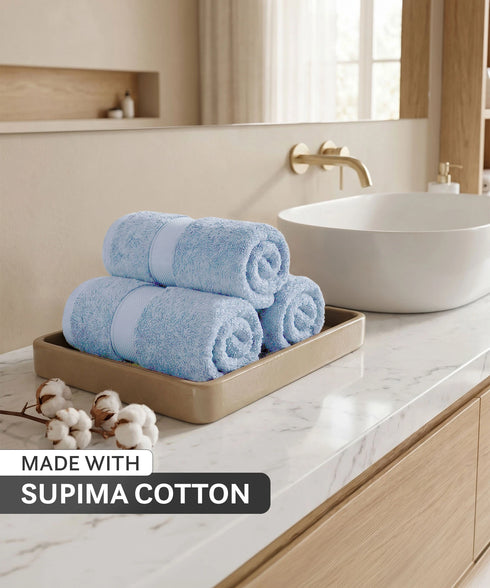 Luxehome Supima Cotton 3 Pc Face Towel Set, Dusty Blue| 600 GSM | 100% Supima Cotton
