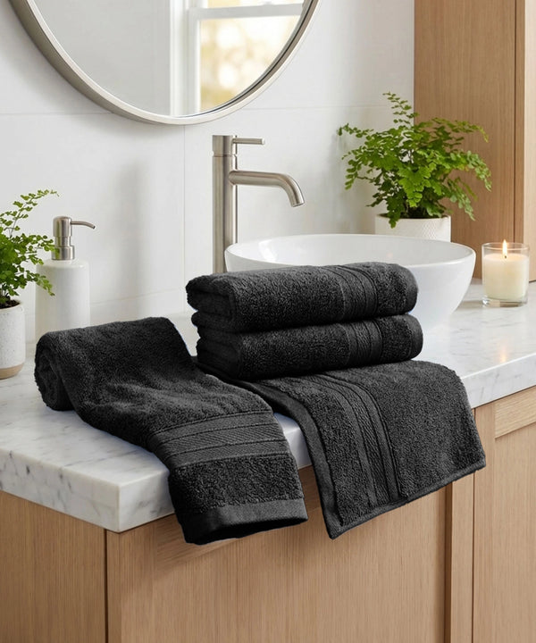 Soft Comfort 4Pc Hand Towel Set, Black|509 GSM Cotton|Air Rich Technology