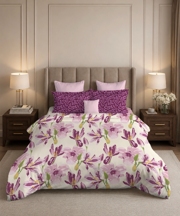 Soft Comfort King Bedsheet Set, DAHLIA | 180 TC Cotton|2 Pillow Covers