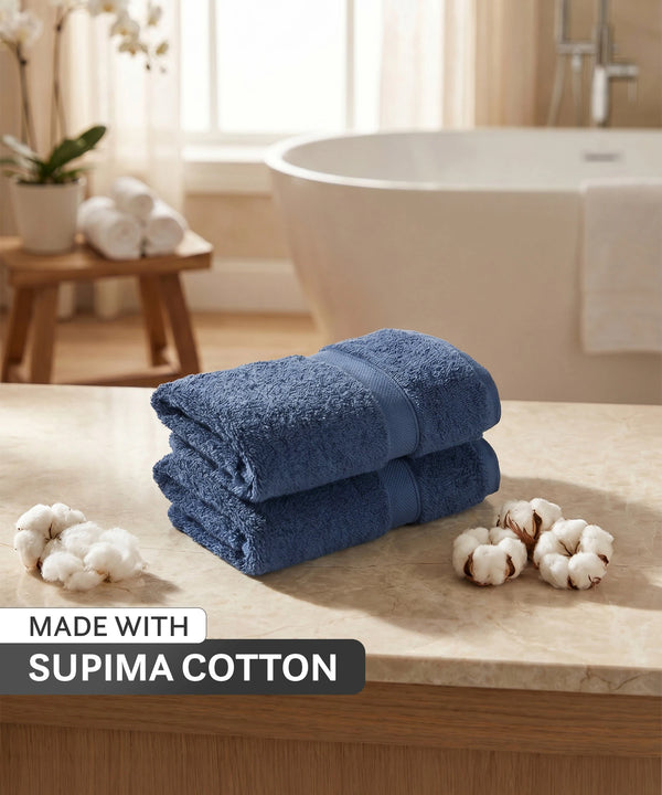 Luxehome Supima Cotton 2 Pc Hand Towel Set, Sea Blue| 600 GSM | 100% Supima Cotton