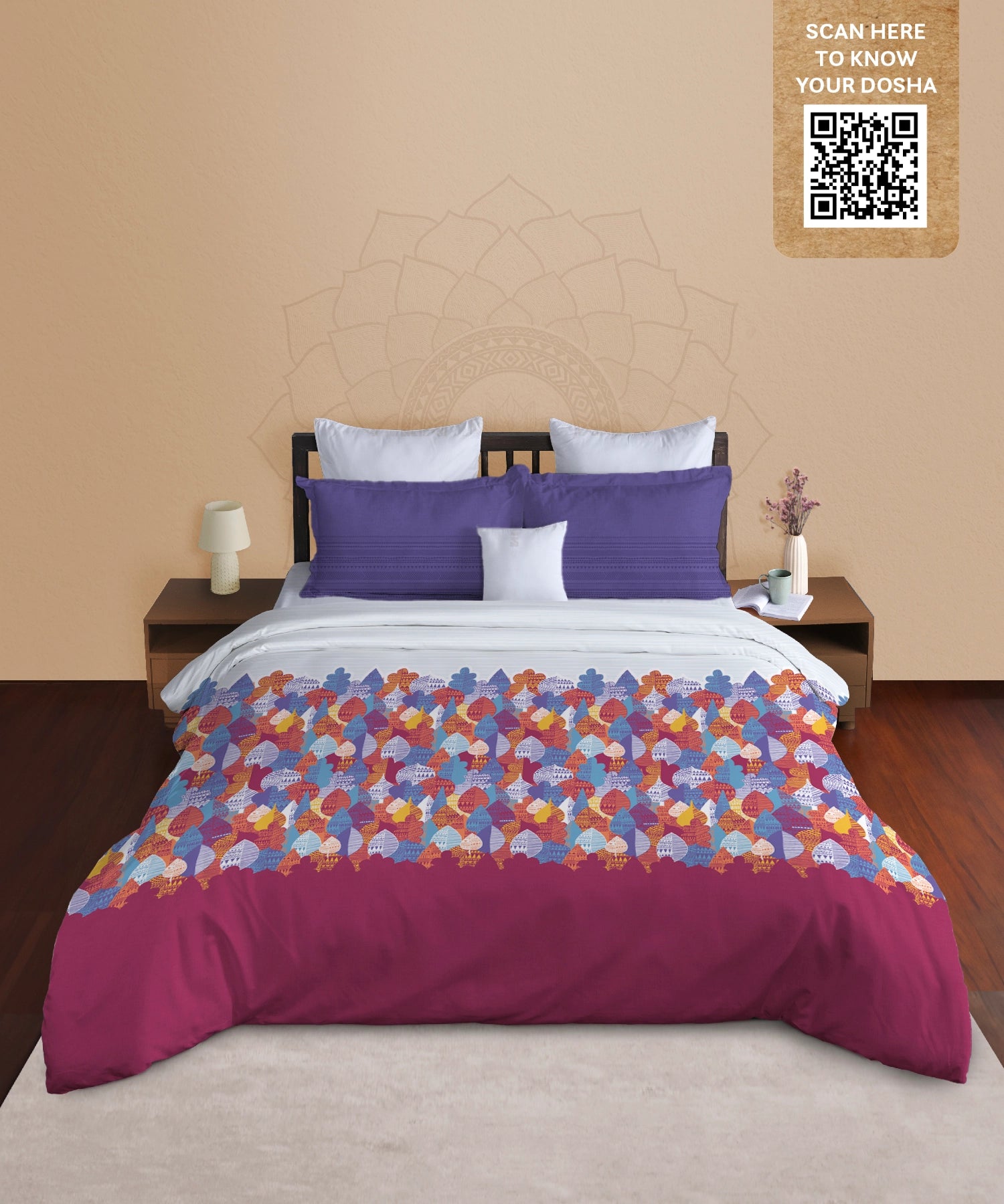 Classic Prakriti King Bedsheet Set, Taran|210 TC Cotton|2 Pillow Cover