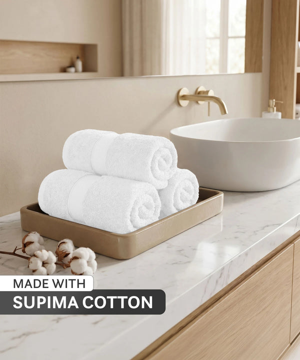 Luxe Home Supima Cotton 3 Pc Face Towel Set, White| 600 GSM | 100% Supima Cotton