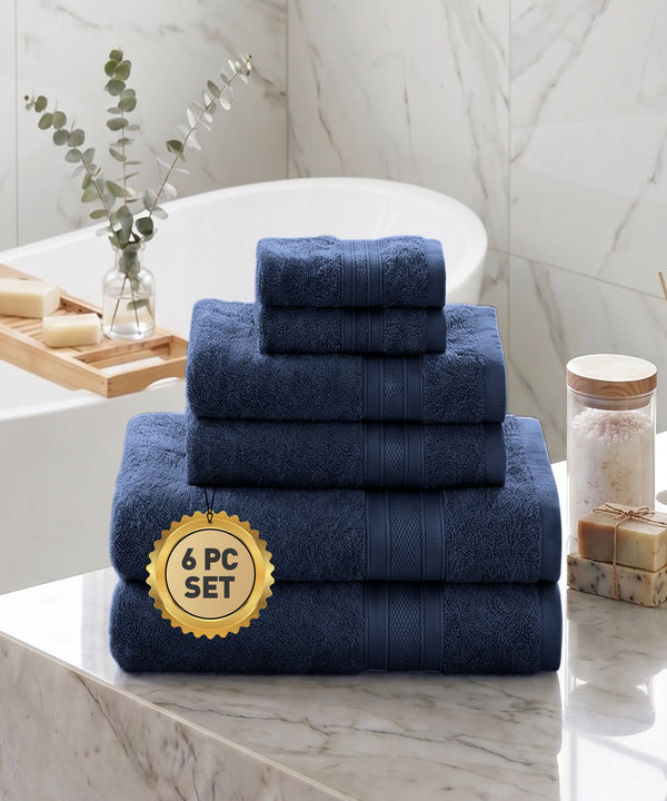 Soft Comfort 6Pc Towel Set, Navy|509 GSM Cotton|Air Rich Technology
