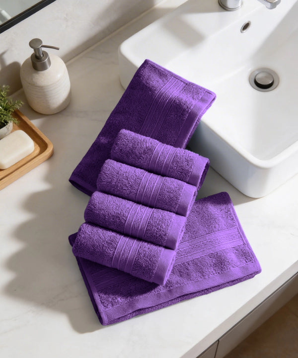 Soft Comfort 6Pc Face Towel Set,Plum|509 GSM Cotton|Air Rich Technology