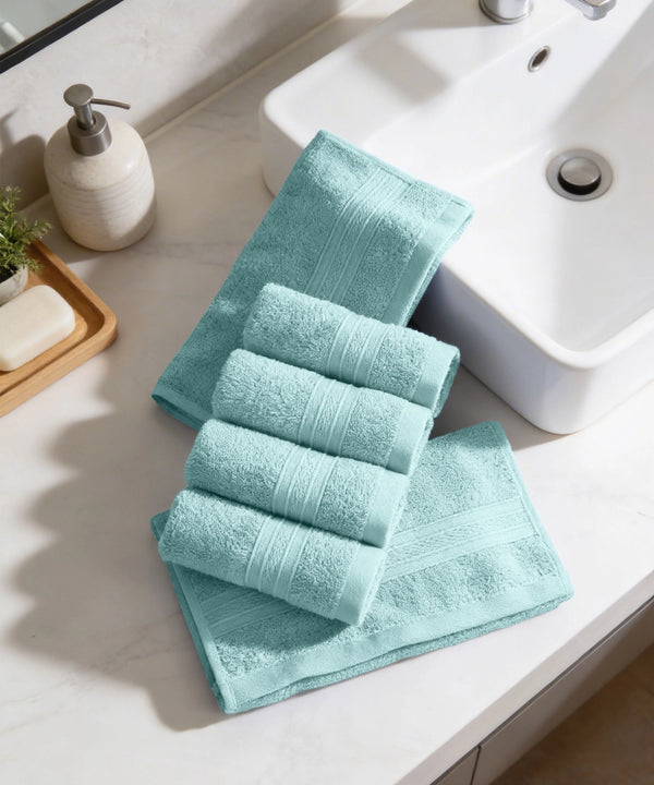Soft Comfort 6Pc Face Towel Set, Nile Blue|509 GSM Cotton|Air Rich Technology