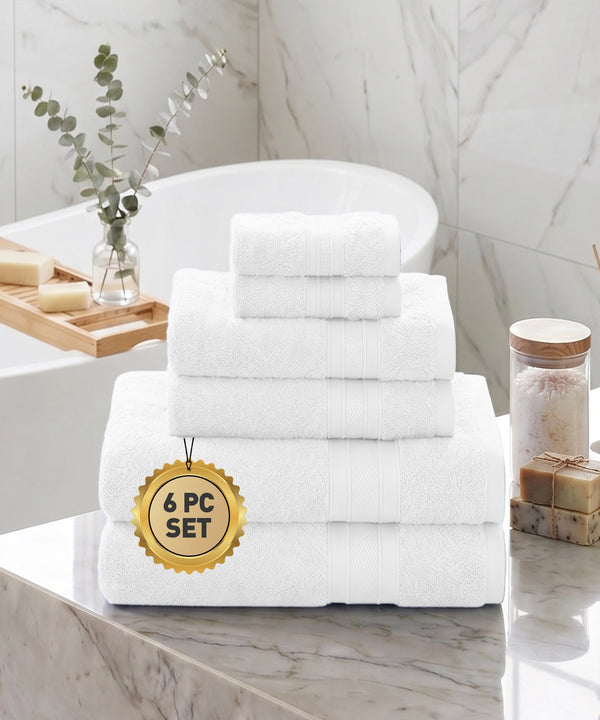 Soft Comfort 6Pc Towel Set, White|509 GSM Cotton|Air Rich Technology