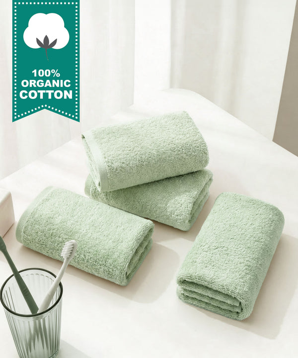 Organic Luxury 4Pc Face Towel, Green|650 GSM Organic Cotton