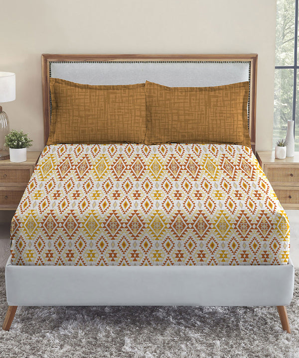 Urban Comfort Queen Bedsheet Set, Aria Yellow |144 TC Cotton| 2 Pillow Covers