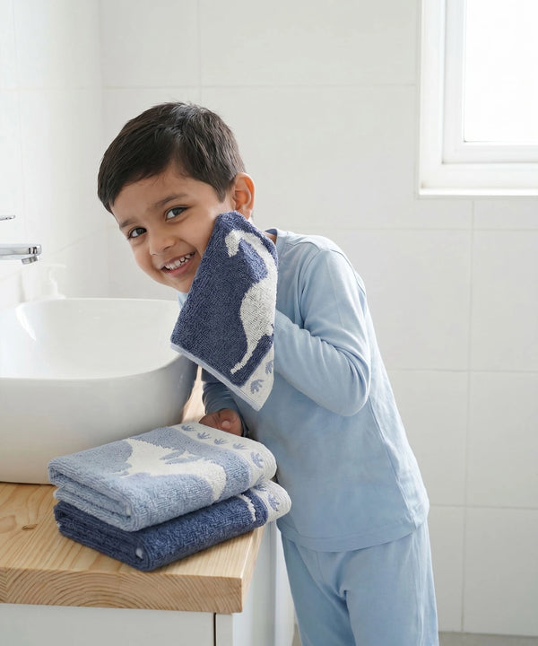 Juniors 3 Pc Face Towel Set, Dino| 550 GSM | 100% Premium Cotton