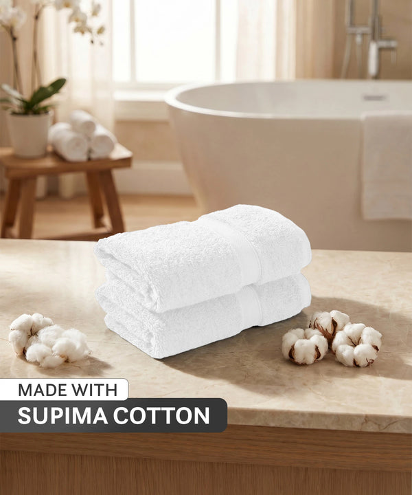 Luxehome Supima Cotton 2 Pc Hand Towel Set, White| 600 GSM | 100% Supima Cotton