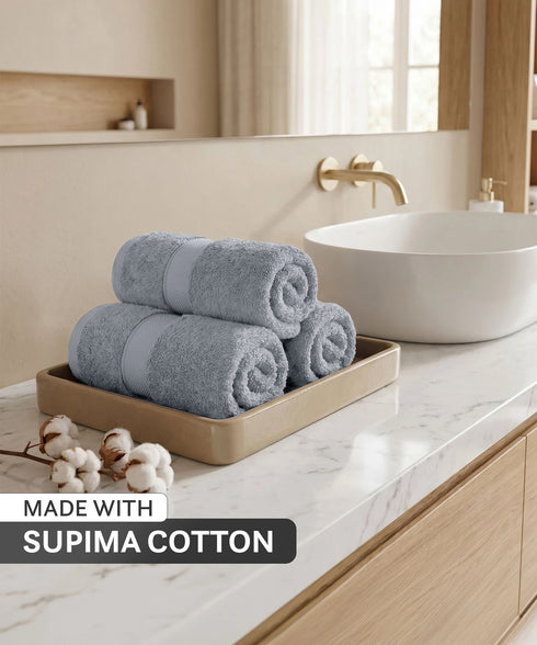 Luxehome Supima Cotton 3 Pc Face Towel Set, Ultimate Grey| 600 GSM | 100% Supima Cotton