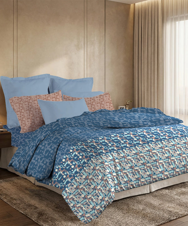 Soft Comfort King Bedsheet Set, Deco Dusk | 200 TC Cotton|2 Pillow Covers