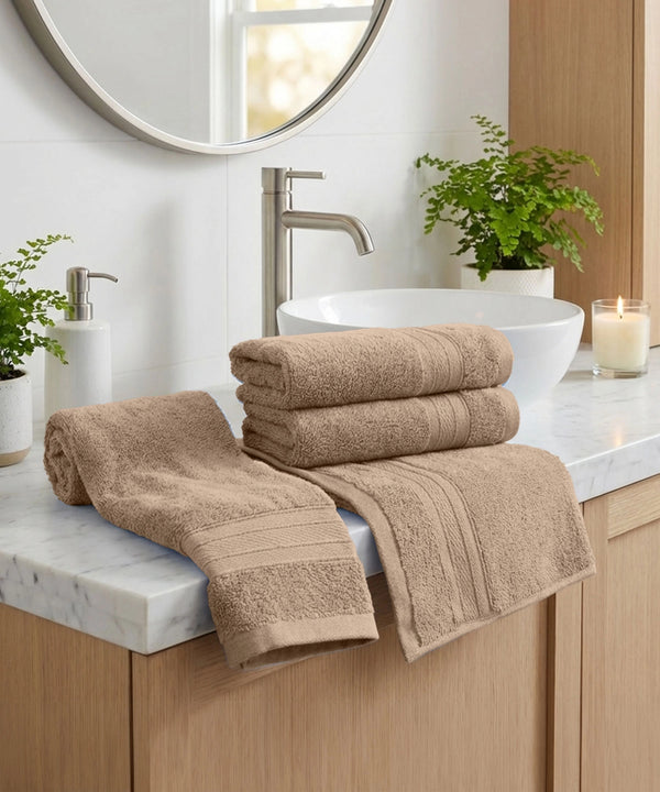 Soft Comfort 4Pc Hand Towel Set, Acron Brown|509 GSM Cotton|Air Rich Technology