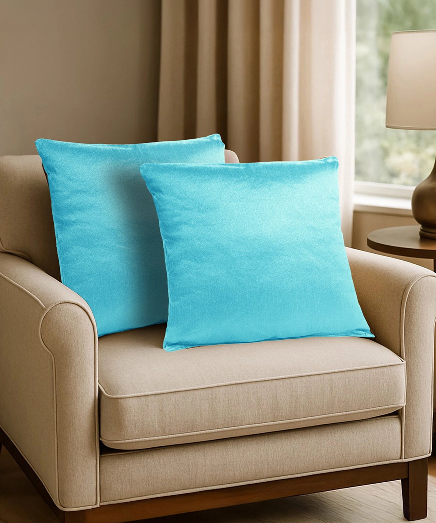 Everyday Solid Single Cushion, Azure Blue| 250 GSM Polyester