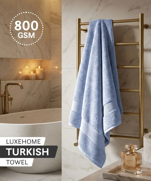 Luxehome Turkish Towel 1Pc Bath Towel, Blue Crest | 800 GSM Cotton