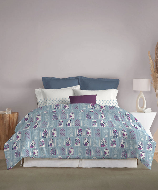 Celebration Queen Bedsheet Set, Aangan Blue | 144 TC Cotton| 2 Pillow Covers