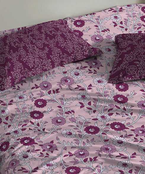 Urban Comfort Queen Bedsheet Set, Desert Garden Pink |144 TC Cotton| 2 Pillow Covers
