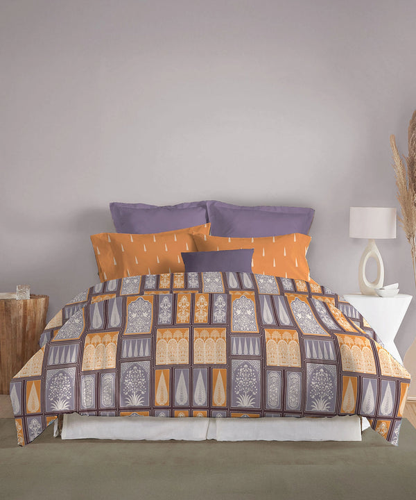 Celebration Queen Bedsheet Set, Gharana Grey | 144 TC Cotton| 2 Pillow Covers