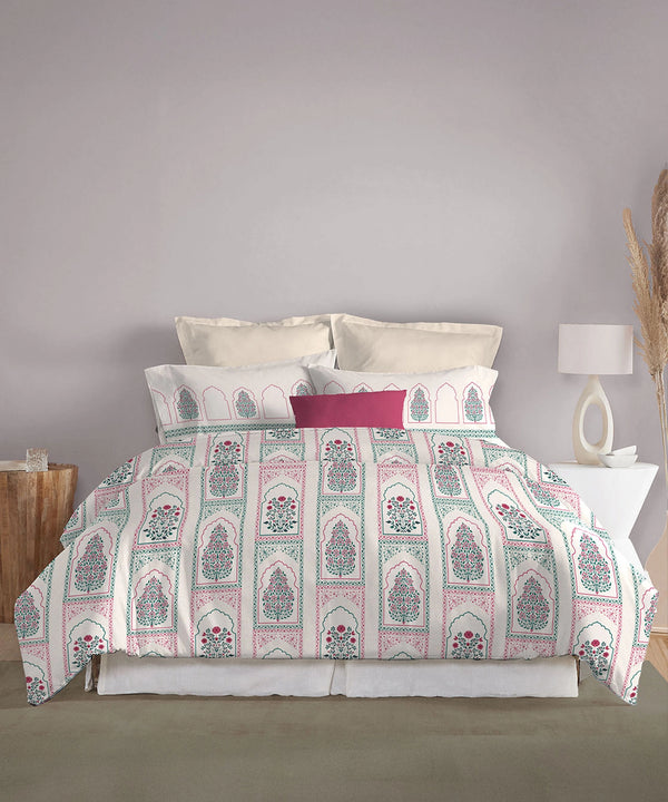 Celebration Queen Bedsheet Set, Mehira Pink | 144 TC Cotton| 2 Pillow Covers