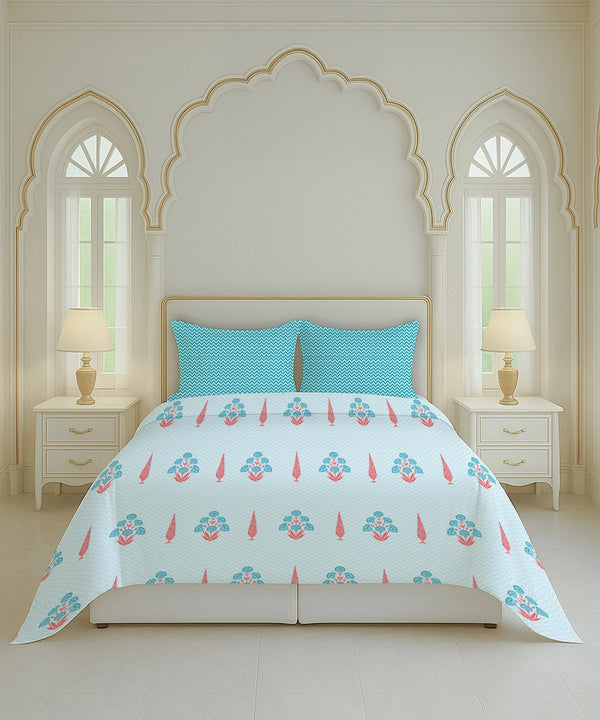 Home Essential Royal Bloom Queen Bedsheet Set, Raya Blue| 144TC Cotton| 2 Pillow Covers