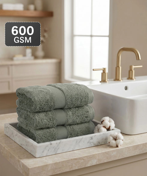 Luxehome Supima Cotton 3 Pc Face Towel Set, Priarie Sage| 600 GSM | 100% Supima Cotton