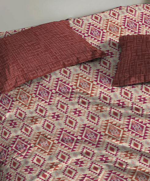 Urban Comfort Queen Bedsheet Set, Aria Red |144 TC Cotton| 2 Pillow Covers
