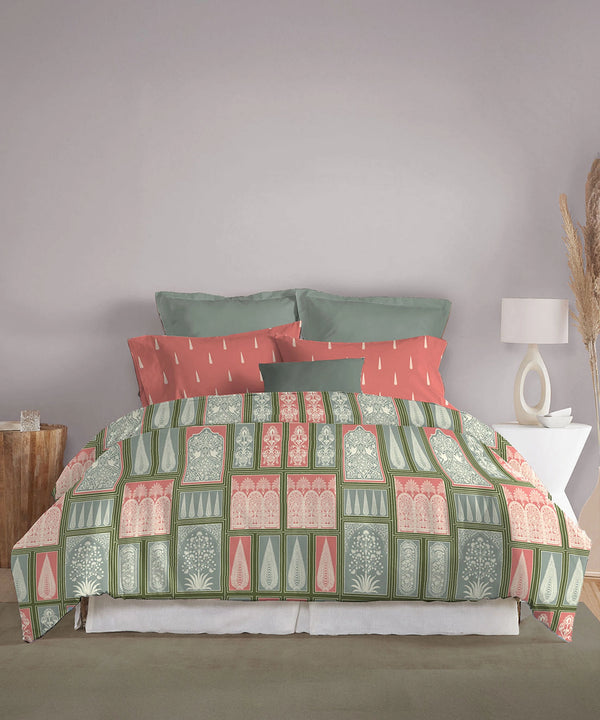 Celebration Queen Bedsheet Set, Gharana Sage | 144 TC Cotton| 2 Pillow Covers