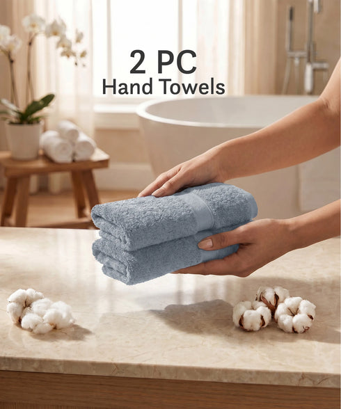 Luxehome Supima Cotton 2 Pc Hand Towel Set, Ultimate Grey| 600 GSM | 100% Supima Cotton