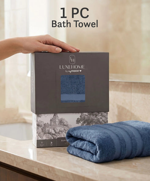 Luxehome Supima Cotton Bath Towel, Sea Blue| 600 GSM | 100% Supima Cotton