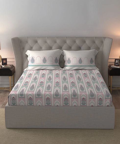 Celebration Queen Bedsheet Set, Mehira Pink | 144 TC Cotton| 2 Pillow Covers
